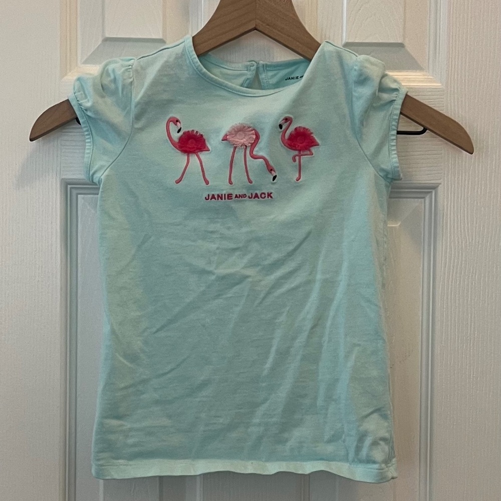 Janie and Jack 7y turquoise flamingo shirt